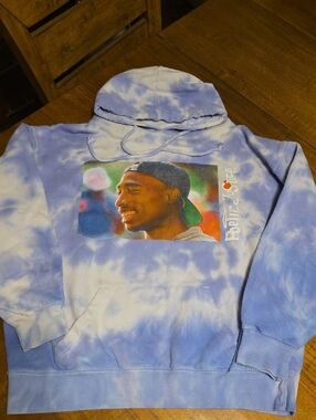 Tupac Poetic Justice Blue Tie-Dye Graphic Hooded Sweater Sz M/L